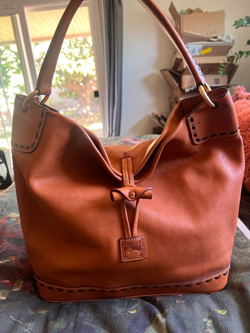 Dooney & Bourke Florentine Large Toggle Sac Hobo bag w/whipstitch details